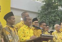 Ketua Umum Dewan Pimpinan Pusat (DPP) Partai Golkar Bahlil Lahadalia dalam acara halal bihalal Partai Golkar di Kantor DPP Partai Golkar, Jakarta Barat, Rabu (16/4/2025).(KOMPAS.com / IRFAN KAMIL)