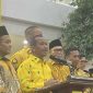 Ketua Umum Dewan Pimpinan Pusat (DPP) Partai Golkar Bahlil Lahadalia dalam acara halal bihalal Partai Golkar di Kantor DPP Partai Golkar, Jakarta Barat, Rabu (16/4/2025).(KOMPAS.com / IRFAN KAMIL)