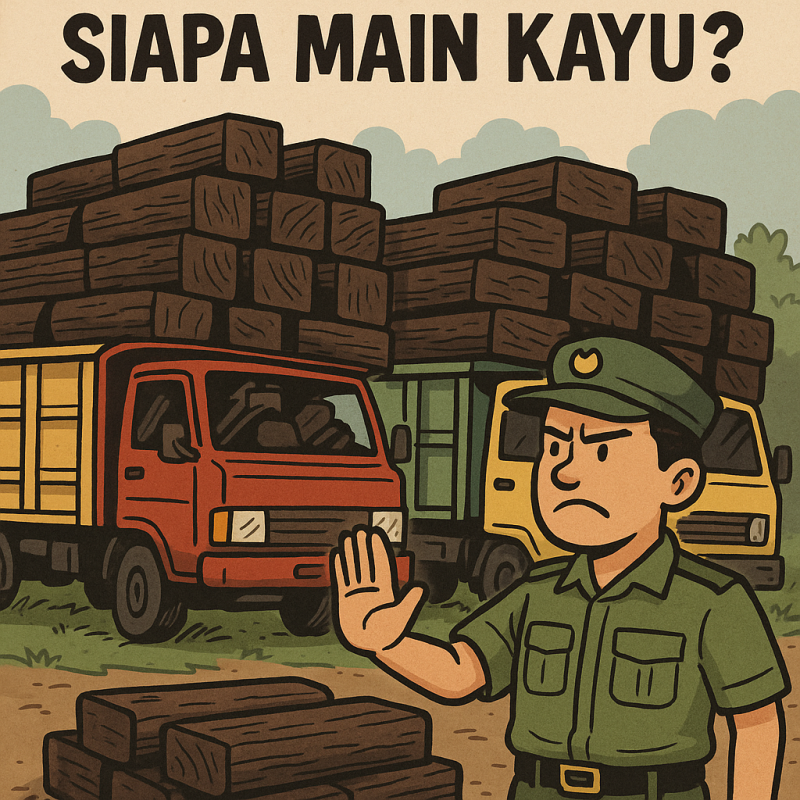 Ilustrasi penahanan dua truk kayu Belo hitam (Design: Sakamena)