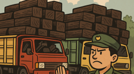Ilustrasi penahanan dua truk kayu Belo hitam (Design: Sakamena)